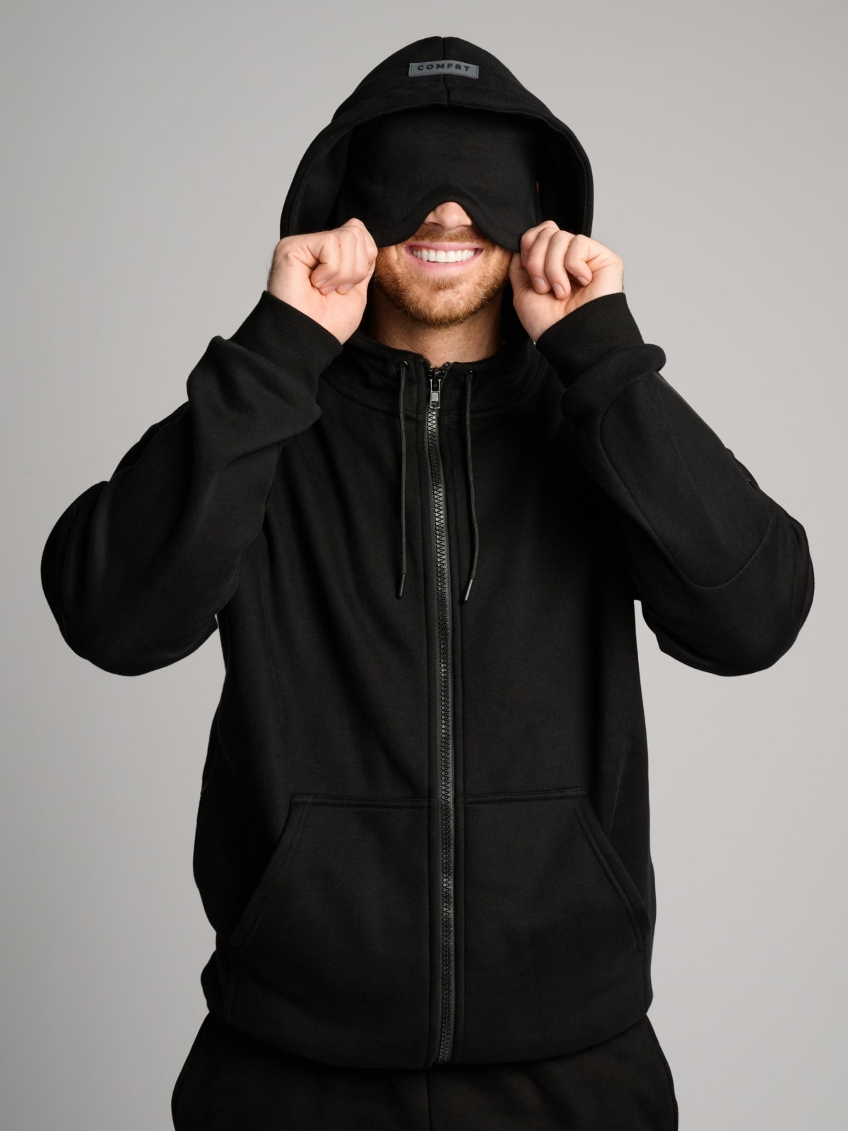 Flight Mode Boyfriend Zip Hoodie 黒 black Airplane Mode Travel Zip Hoodie | Built-In Eye Mask for Sleep | Comfrt