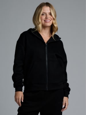 Basic Crop Zip Hoodie: Chelsea is 5'8" and wears a size S