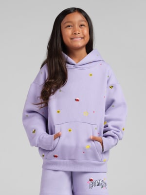 Varsity Kids Allover Embroidered Hoodie: Lavender