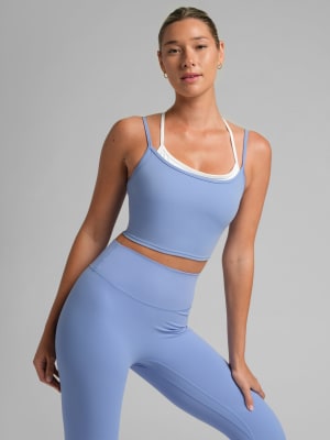 ComfrtCore™ Double Layer Crop Tank: Kayla is 5'8" and wears a size S