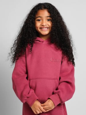 Minimalist Kids Hoodie: Malu is 5 and wears a size S