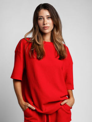 Waffle Lounge Tee: Nikki is 5'8" and wears a size S