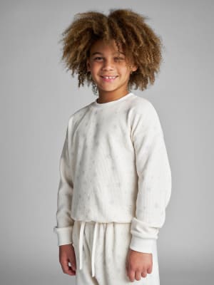 Waffle Kids Lounge Long Sleeve: Logan is 8 wearing a size S