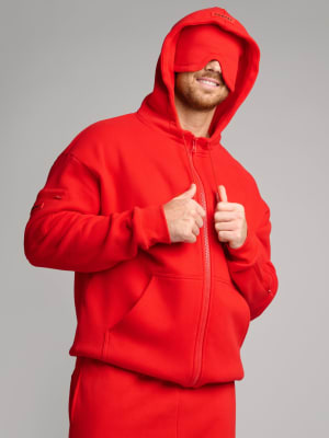 Airplane Mode Travel Zip Hoodie: Virginio is 6'2" and wears a size L