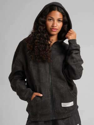 Camo Crop Zip Hoodie: Elly is 5'8” and wears a size S