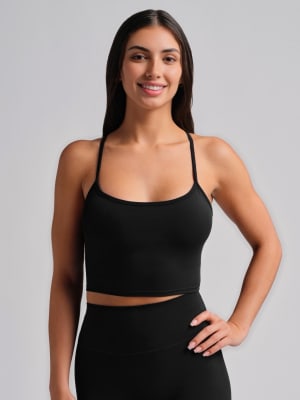 ComfrtCore™ Strappy Crop Tank: Onyx Black