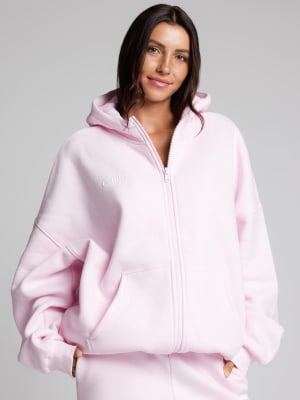 Cloud Zip Hoodie: Abby is 5′9″ wearing a size M