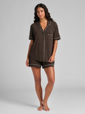 Luna Lounge Short Sleeve Short PJ Set: Espresso