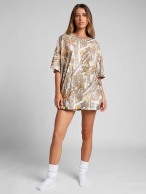Camo Tee: Nikki is 5'8" and wears a size S