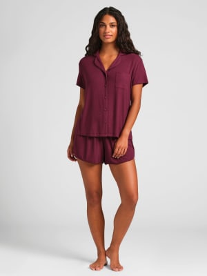 Slinky Rib Short Sleeve PJ Set: Plum