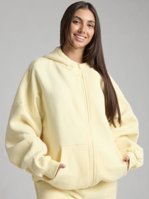 Cloud Zip Hoodie: Abby is 5′9″ wearing a size M
