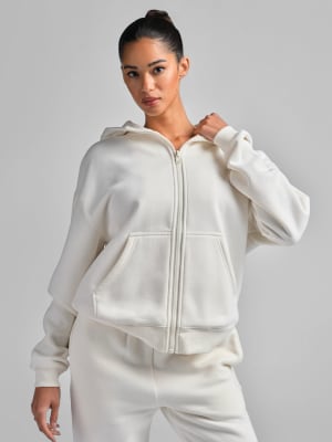Basic Crop Zip Hoodie: Lexy is 5’8” and wears a size S