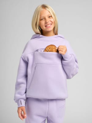 Snak™ Kids Hoodie: Arina is 9, 5" tall, wearing size S