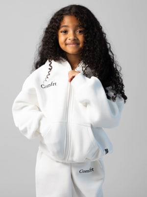 Cloud Zip Kids Hoodie: Malu is 5 wearing a size S